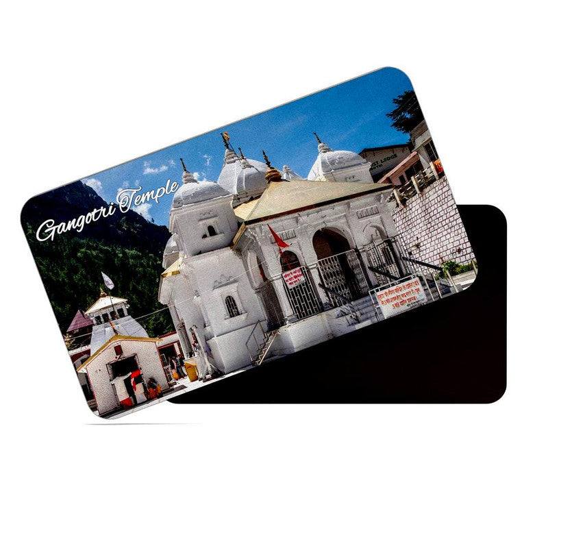 dhcrafts Rectangular Rubber Fridge Magnet / Magnetic Card Multicolor Uttarakhand Gangotri Temple Design Pack of 1 (8.6cm x 5.4cm)